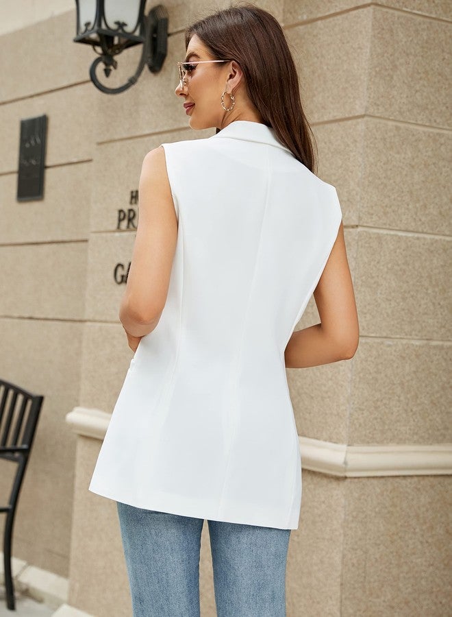 Kedera Womens Vest Dressy Casual V-Neck Button-Down Lined Suit Jacket Waistcoat Versatile Vests White - Image 2